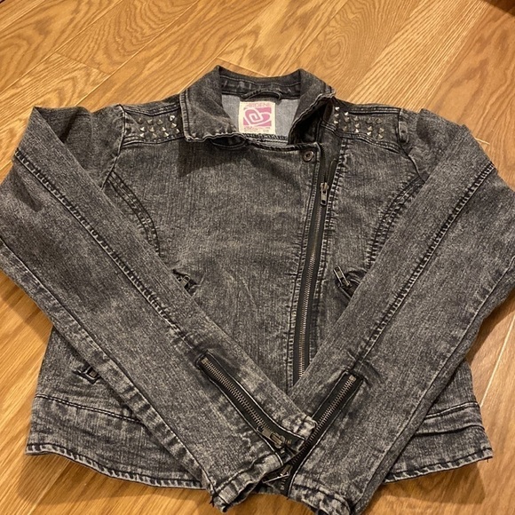 Vintage Ardene Black Jean Jacket Stud Embellished Full Zip (Size Medium) Women’s - Picture 13 of 14